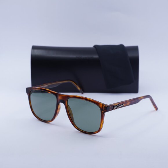 Saint Laurent SL334 003 Sunglasses Havana Aviator Frame, Green Lenses - Picture 10 of 10